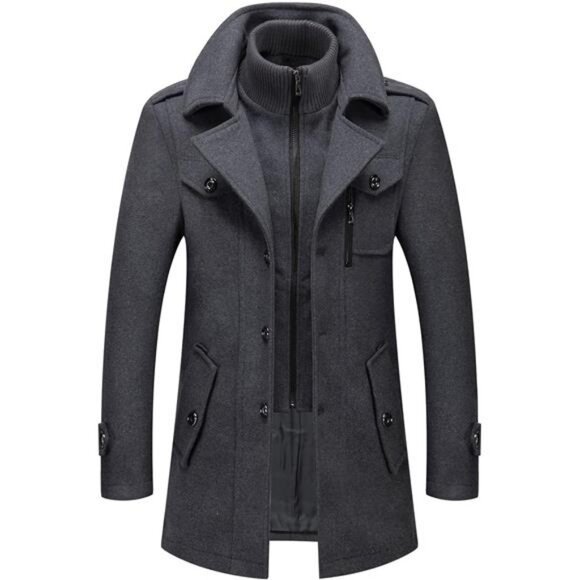 Men's Thermal Single Breasted Wool Blend Coat Business Peacoat with Zipper - Picture 1 of 7